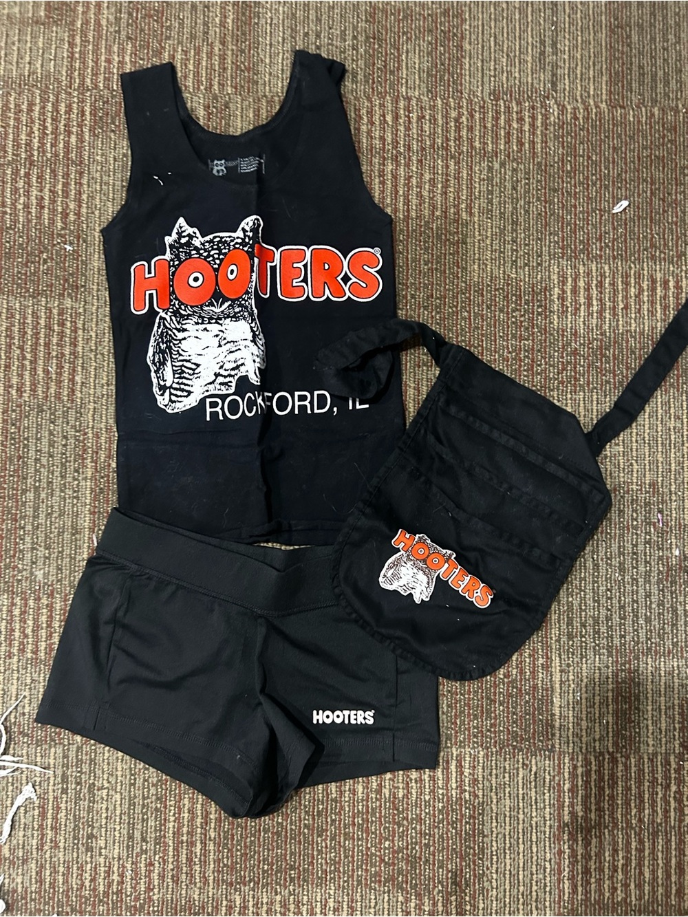 Hooters Black Tank, Shorts & Apron with Orange Logo